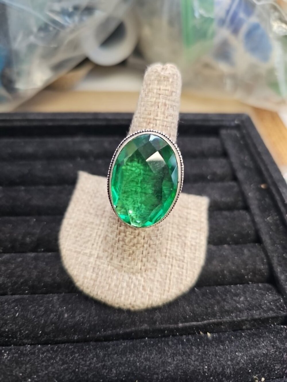 Ring. - Size 8 Large Green Glass Stone 1" Inch X 1/2"inch .925silver ...